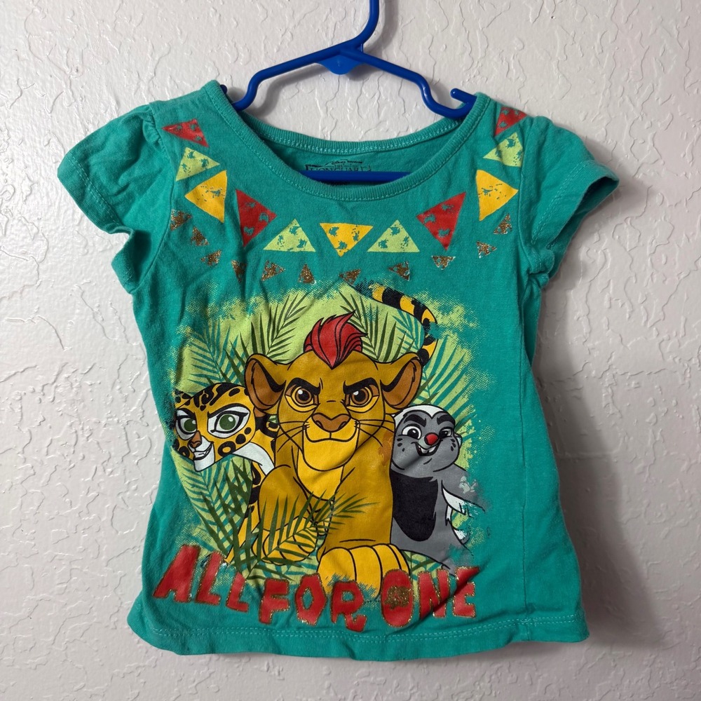 Disney The Lion Guard Girls Shirt XS 4/5 Teal Green Kion Fuli Bunga Graphic Tee